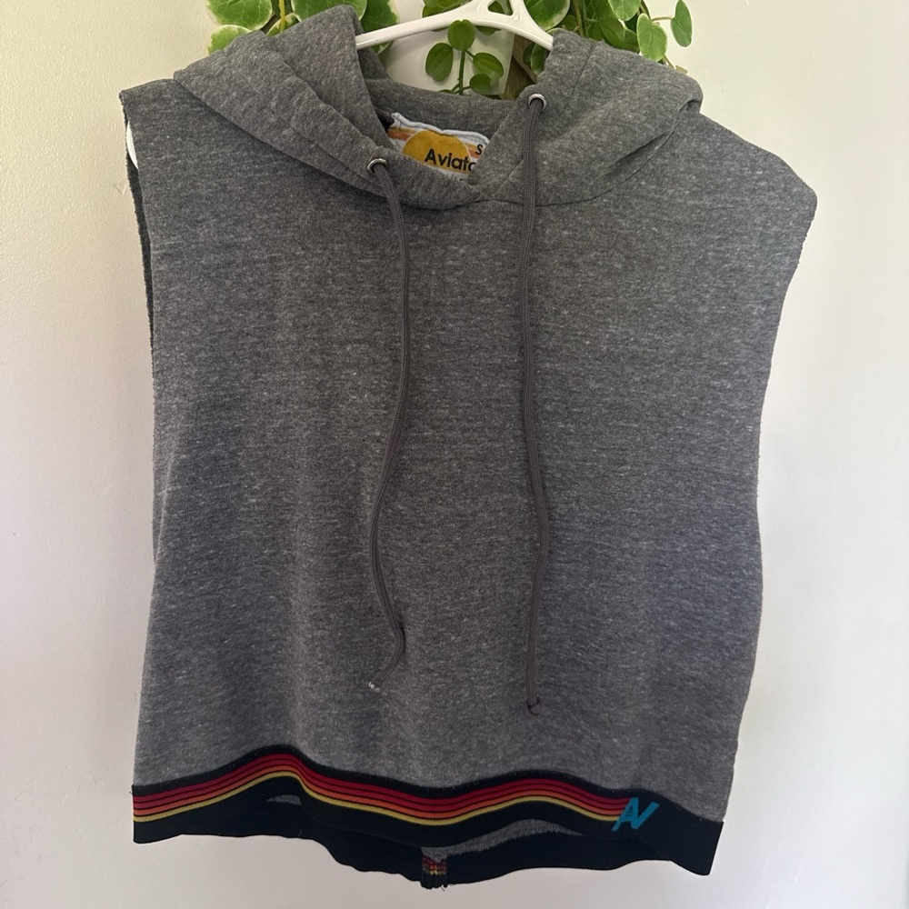Aviator Nation Gray Hoodie with Rainbow Accents